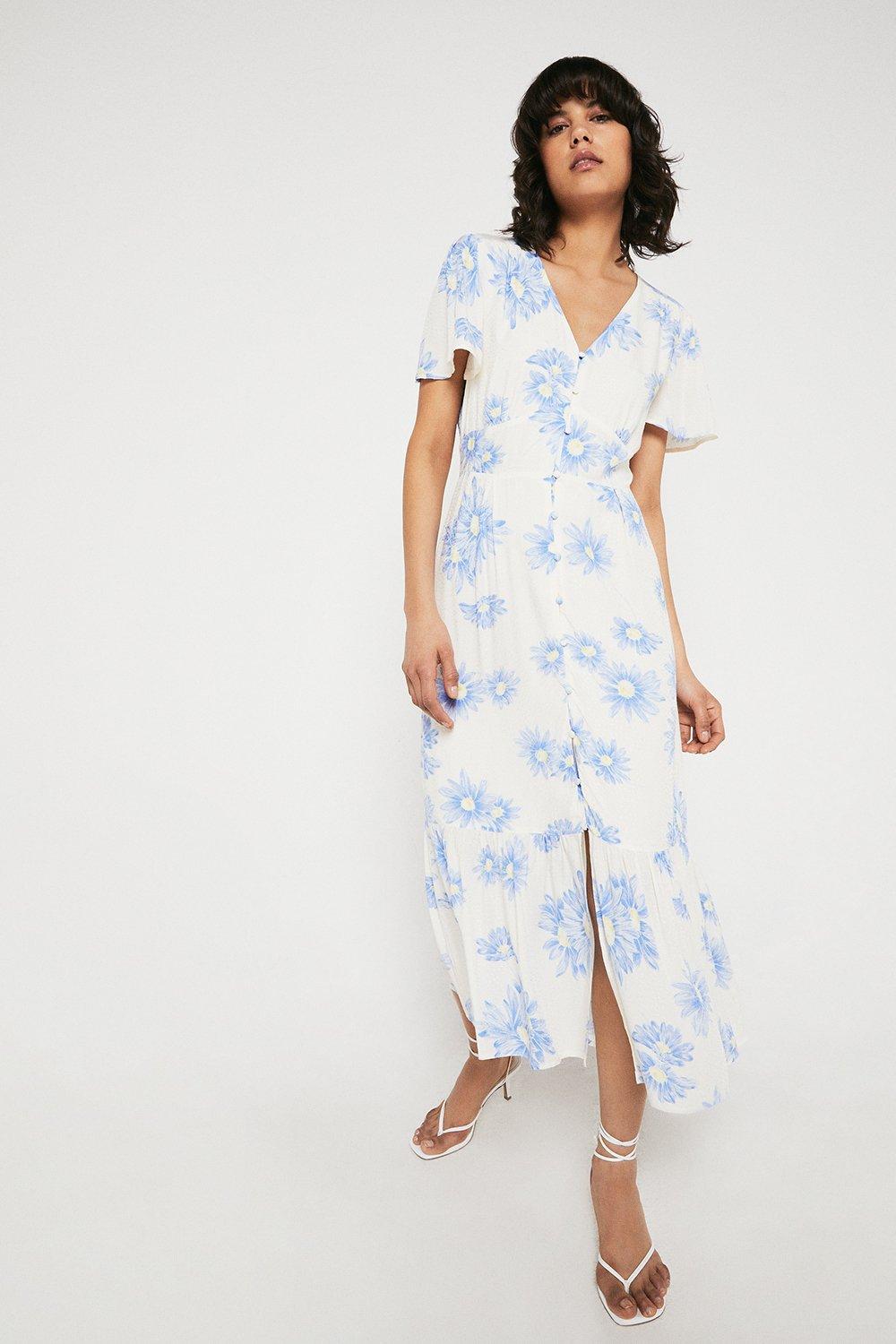 Midi Dress In Painted Floral | Warehouse